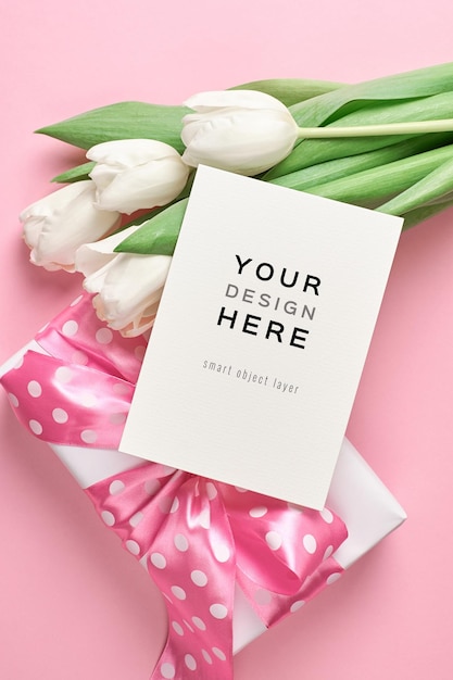 Download Premium PSD | Greeting card mockup with gift box and white ...