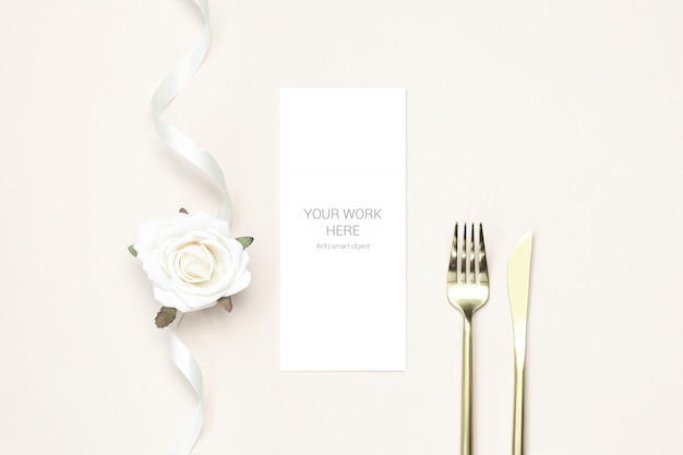 Download Greeting card mockup with gold cutlery and ribbon ...