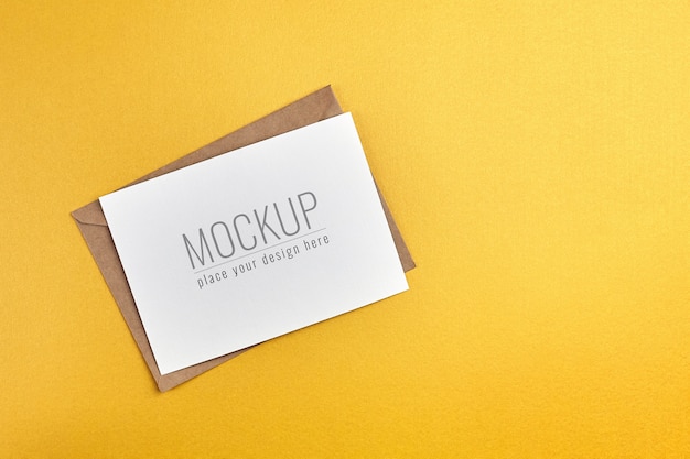 Premium Psd Greeting Card With Envelope Mockup On Gold Paper Background