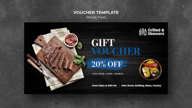 Free Psd Grilled Skewers Restaurant Voucher Template