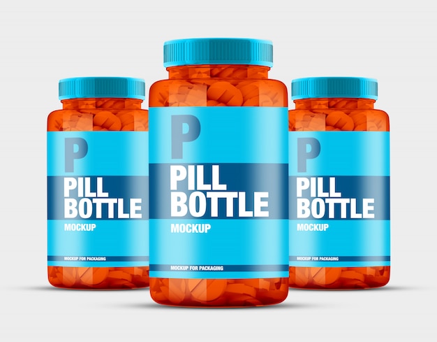 Download Premium Psd Group Of Transparent Pills Bottles Mockup