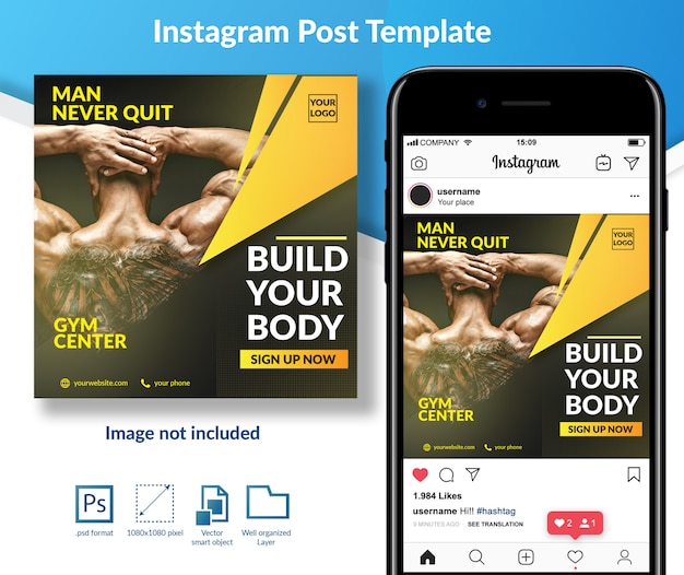 Premium PSD | Gym member advertise social media post template