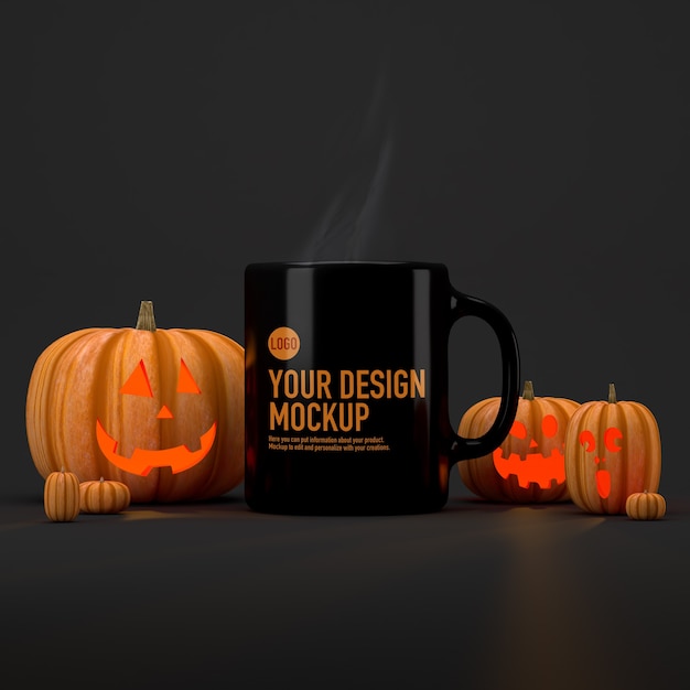 Download Premium PSD | Halloween cup of coffee mockup next to pumpkins