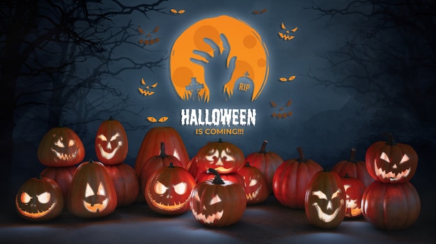 Free Psd Halloween Is Coming Mock Up With Scary Pumpkins