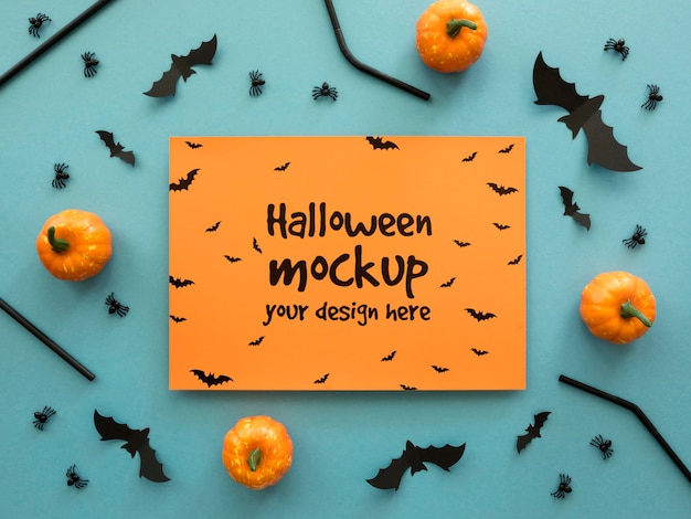 Free Psd Halloween Mock Up With Small Pumpkins