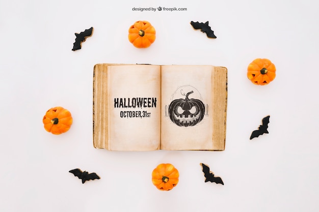 Download Halloween mockup with book decoration PSD file | Free Download