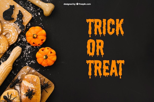 Download Halloween mockup with insects on bread | Free PSD File