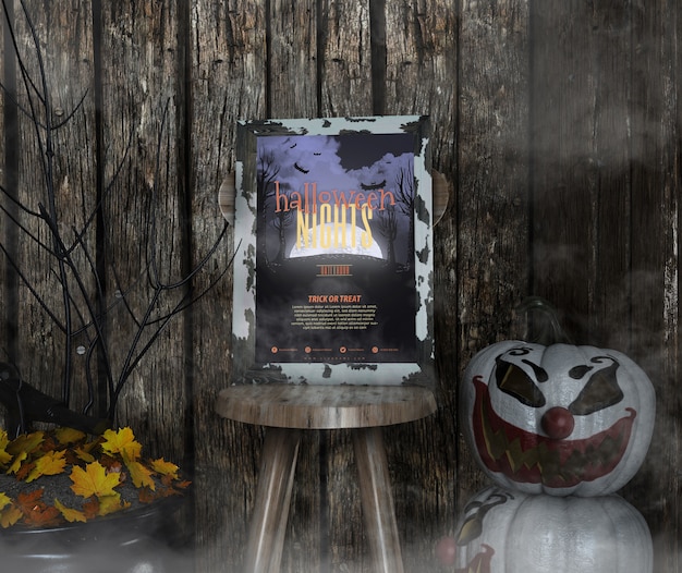 Download Free Psd Halloween Nights Frame Mock Up On A Chair And Mist PSD Mockup Templates