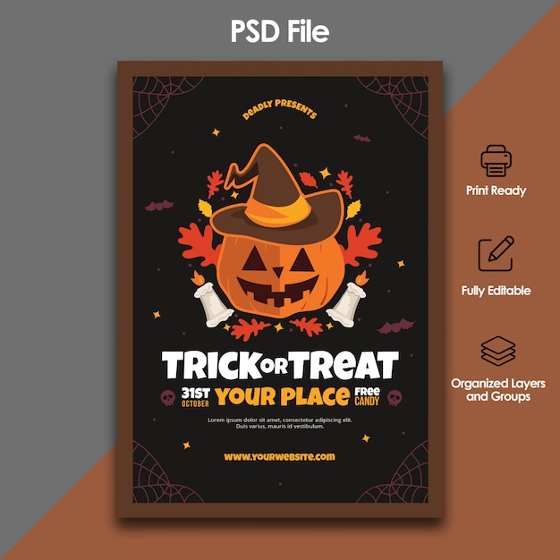 Halloween trick or treat flyer template Premium Psd