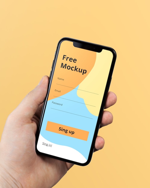 Hand holding phone mockup psd free Idea