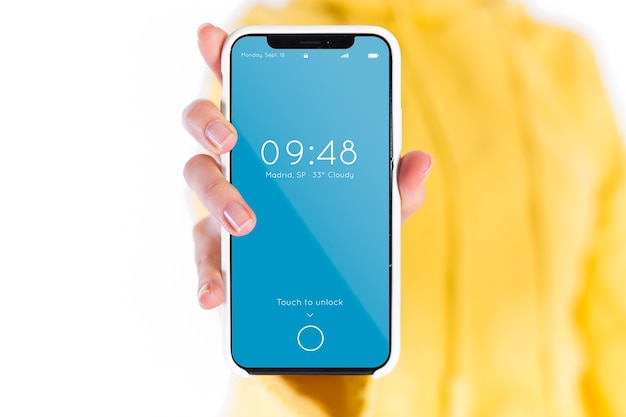 手持ちのスマートフォンモックアップ 無料のpsdファイル
