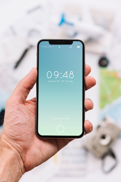 Hand holding phone mockup free Idea
