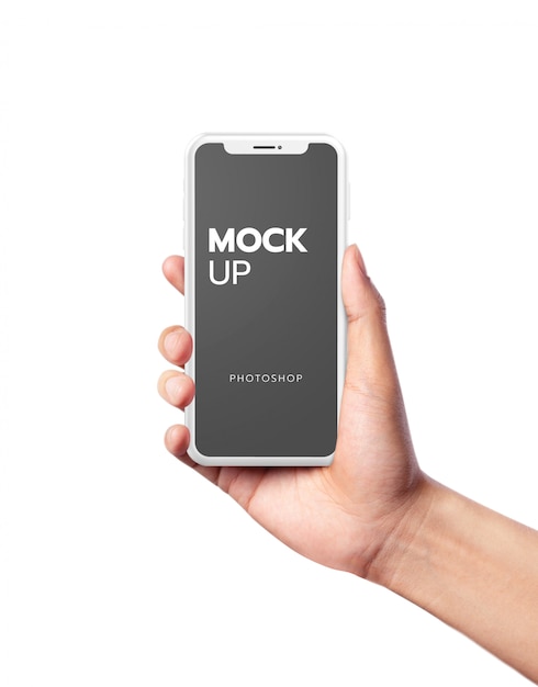 Download Hand holding white mobile phone mockup | Premium PSD File