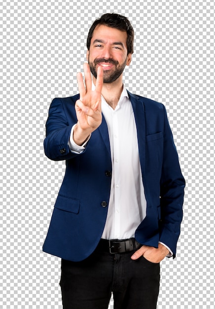 Handsome man counting three Premium Psd