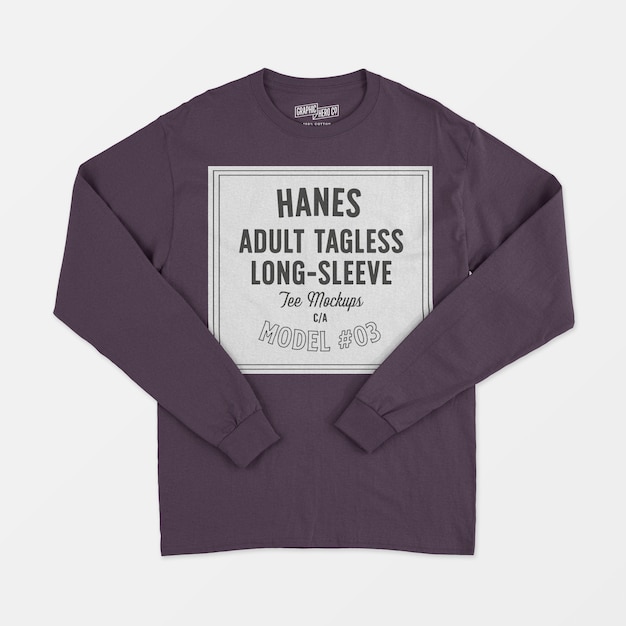 Download Free Psd Hanes Adult Tagless Longsleeve Tee Mockup