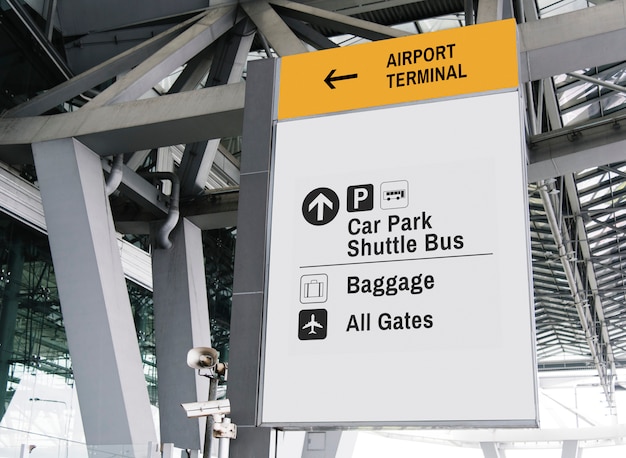 Download Free PSD | Hanging white sign mockup at airport