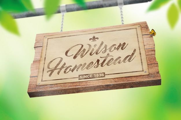 Download Hanging wooden sign with vintage paper mockup | Premium ...