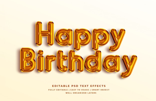 Premium PSD | Happy birthday gold 3d text style effect
