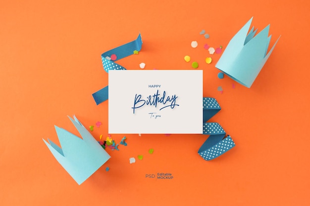 Download Free Psd Happy Birthday Greeting Card Mockup With Lettering And Decoration Top View