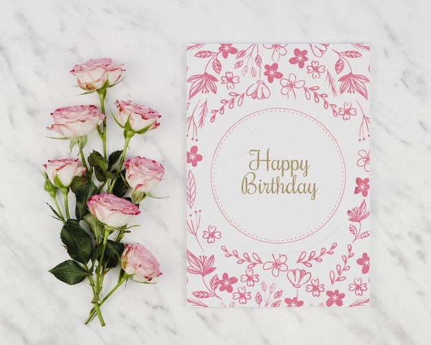 Download Happy birthday mock-up card and bouquet of roses | Free PSD File