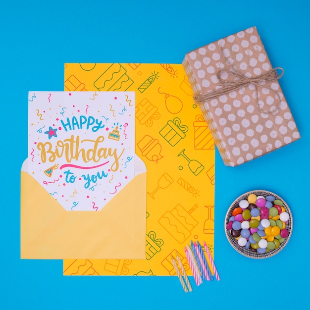 Download Happy birthday mock-up gift with cake candles PSD file | Free Download
