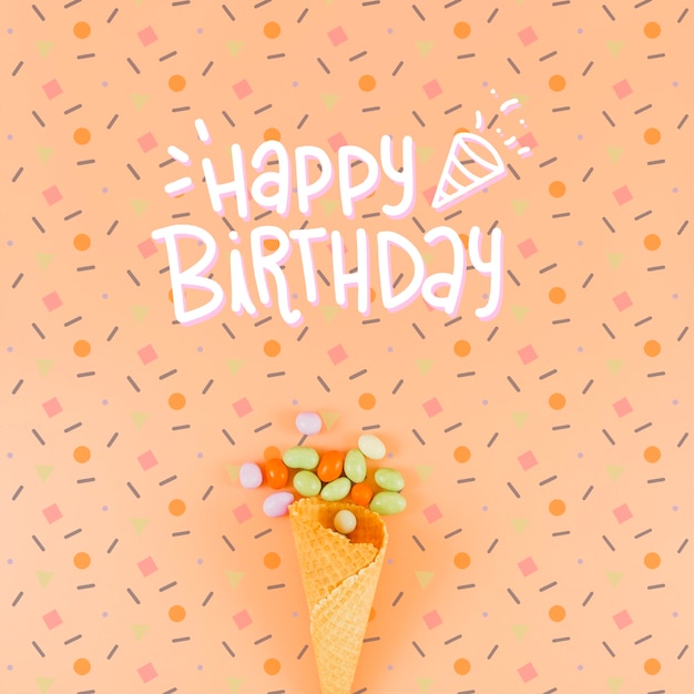 Download Happy birthday mock-up and ice cream cone PSD file | Free ...