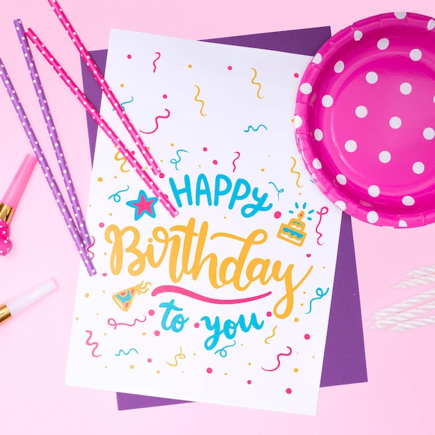 Download Happy birthday mock-up invitation with confetti and plate PSD file | Free Download