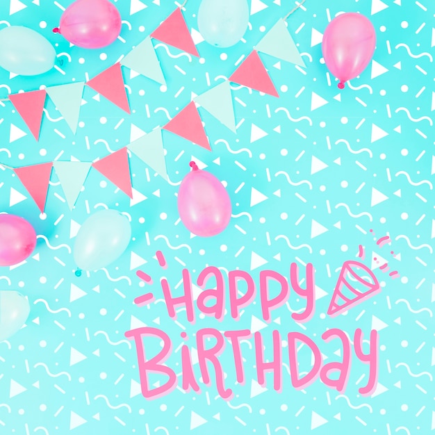 Happy birthday mock-up and pink balloons | Free PSD File