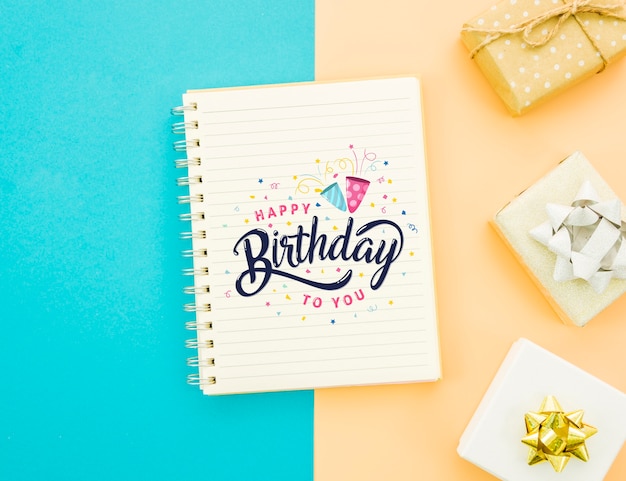 Download Happy birthday mock-up and wrapped gifts PSD file | Free ...