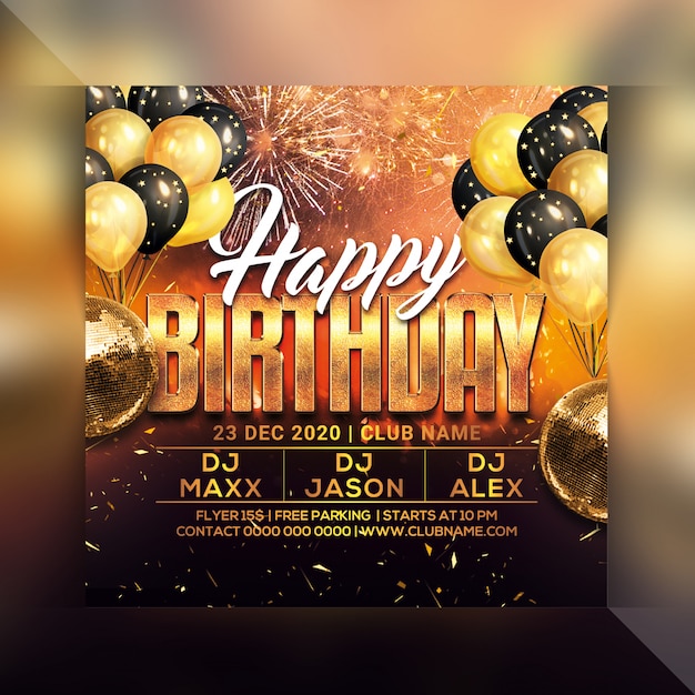 Premium PSD Happy birthday party flyer template