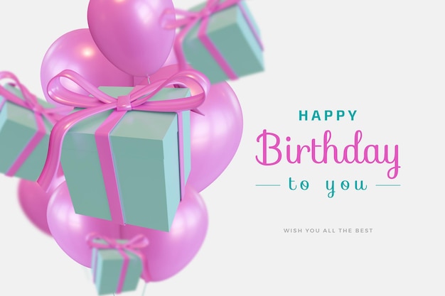 Download Premium PSD | Happy birthday with gift box balloon love 3d rendering mockup