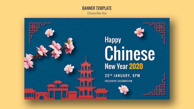 Happy chinese new year banner with architecture Free Psd