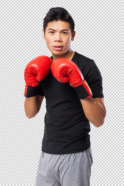 Premium PSD | Happy chinese sport man with boxing gloves