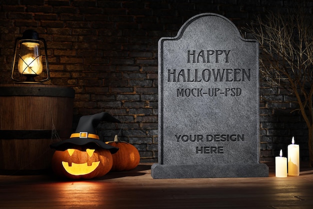 Premium PSD | Happy halloween mockup with decoration