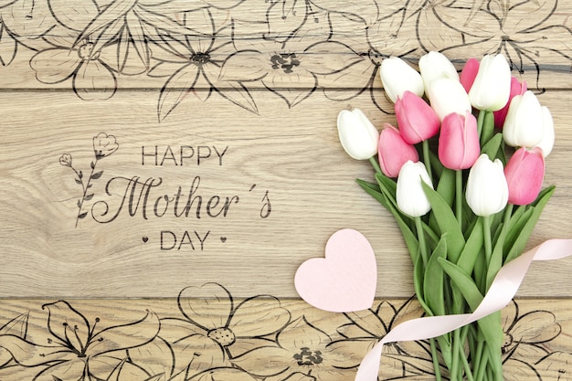 Happy Mother's Day With Bouquet Of Tulips 