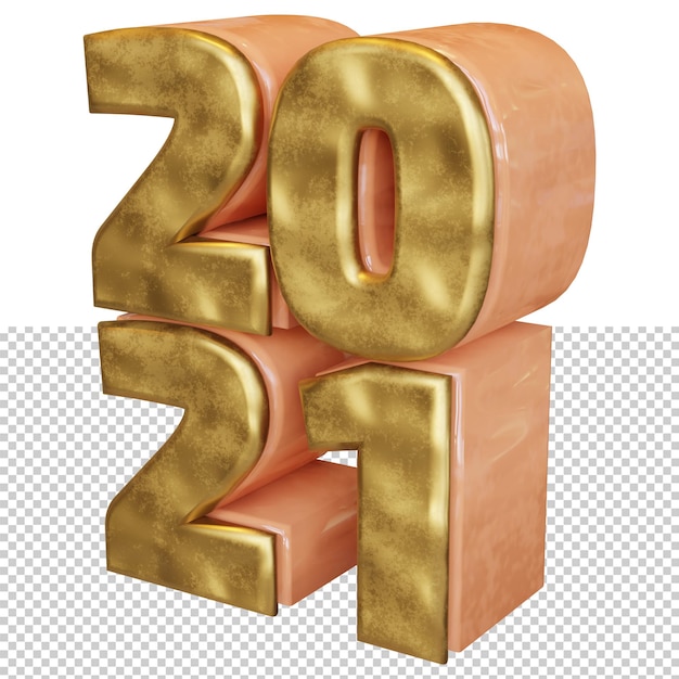 Premium Psd Happy New Year 2021 Golden Bold Number High Quality 3d Render Isolated Mockup