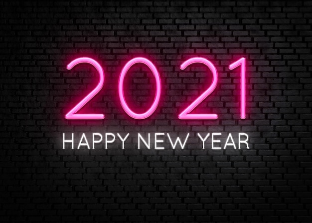 Free PSD | Happy new year 2021 neon light