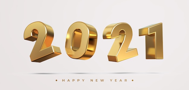 Happy new year 2021 with 3d objects rendering Premium Psd