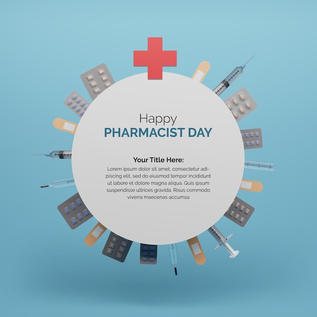 Premium PSD | Happy pharmacist day template with round shape pills desig