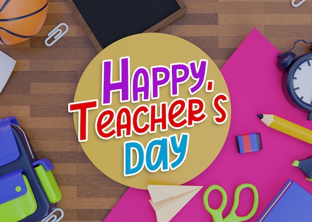 Premium PSD | Happy teachers day greeting card with 3d rendering ...