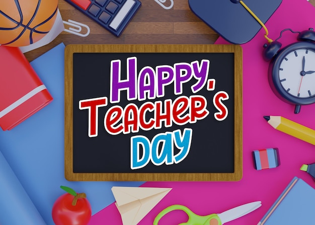 Premium PSD | Happy teachers day greeting card with 3d rendering ...