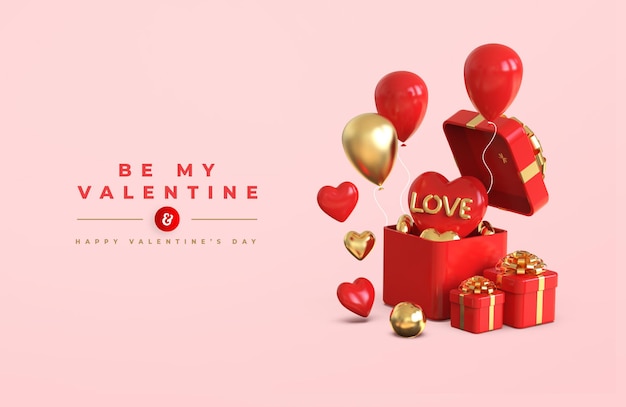 Premium PSD | Happy valentine's day banner mockup with 3d romantic ...