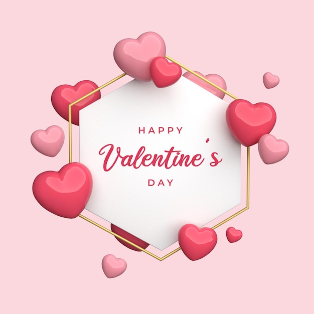 Download Premium Psd Happy Valentine S Day With 3d Heart Frame Rendering