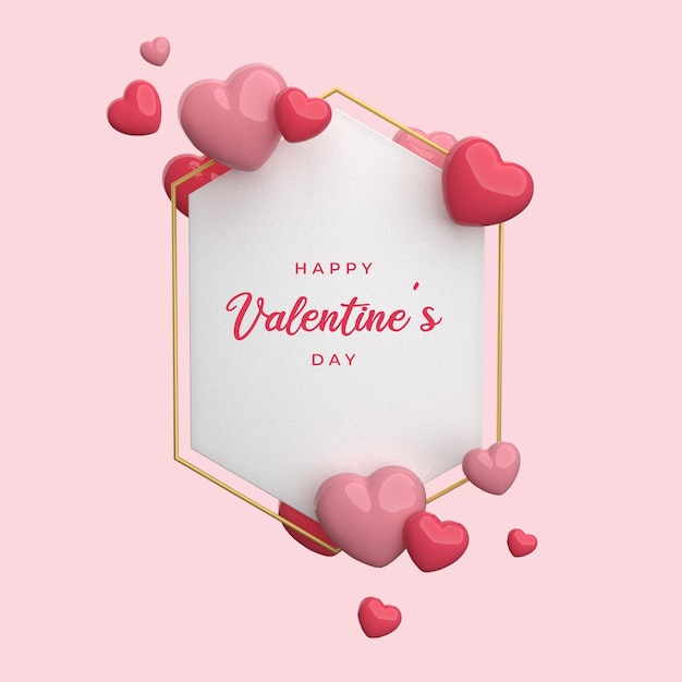 Download Premium Psd Happy Valentine S Day With 3d Heart Frame Rendering