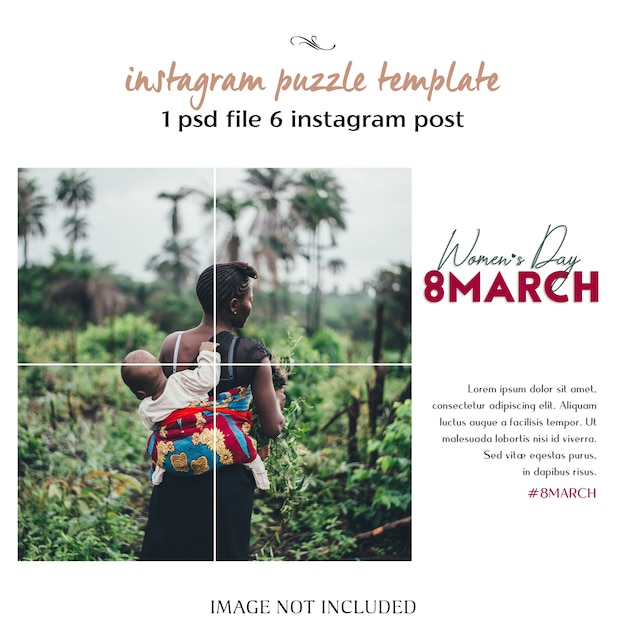 Happy women’s day and 8 march greeting instagram puzzle, grid or collage template Premium Psd