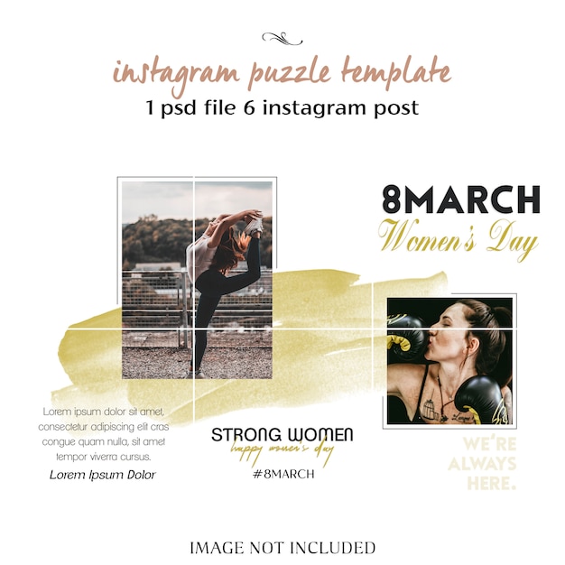Happy women’s day and 8 march greeting instagram puzzle, grid or collage template Premium Psd