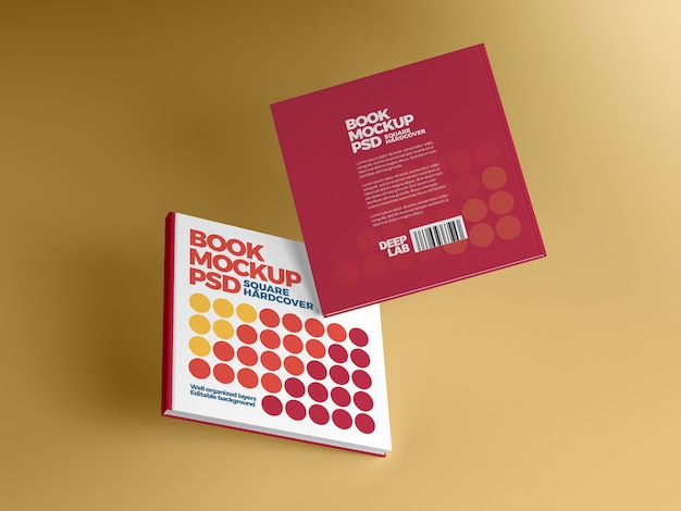Hardcover square book with editable background color mockup Premium Psd