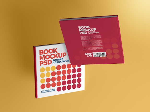 Hardcover square book with editable background color mockup Premium Psd