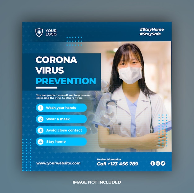 Healthcare banner or square flyer with virus prevention theme for social media post template Premium