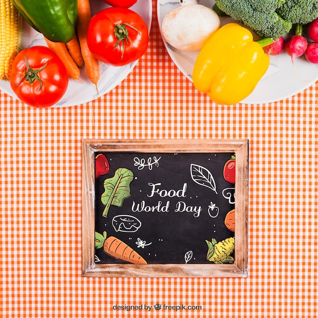 Download Healthy food on plates mockup with slate PSD file | Free ...